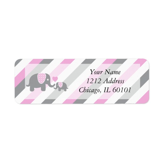 White, Pink & Grey Stripe Elephants Baby Shower (Front)