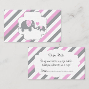White, Pink & Grey Stripe Elephants  Diaper Raffle Enclosure Card