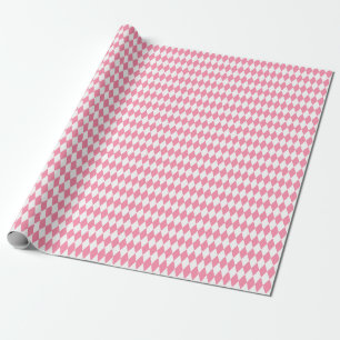 White & Pink Harlequin Diamonds Wrapping Paper