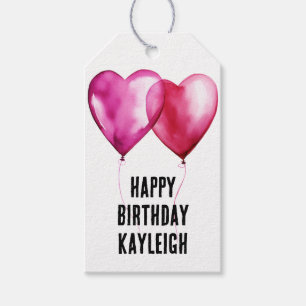 White Pink Heart Balloons Birthday Gift Tags