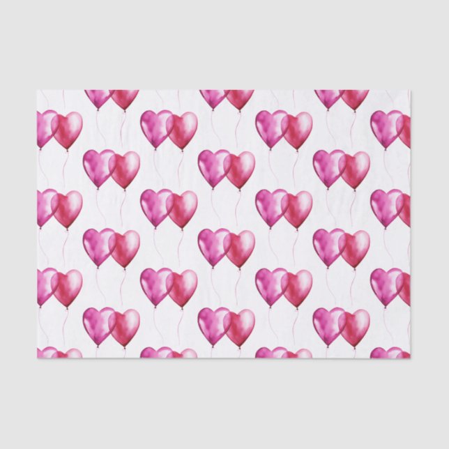 White Pink Heart Balloons Birthday Tissue Paper (Front)