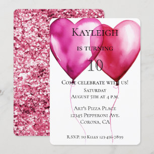White Pink Hearts Balloons Birthday Invitation