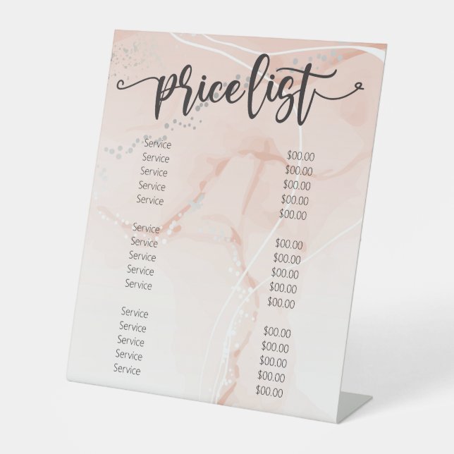 White Pink Marble Beauty Nail Salon Price List Pedestal Sign (Front)