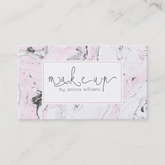 White & Pink Marble Markup Artist Business Card (Front)