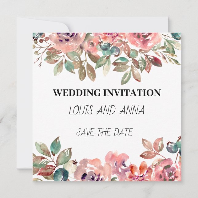 White Pink Minimalist wedding invitation card  (Front)