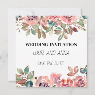 White Pink Minimalist wedding invitation card 