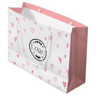 White & Pink Modern Love Hearts Happy Valentine's Large Gift Bag