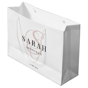 White Pink Monogram Personalised Bridesmaid Large Gift Bag