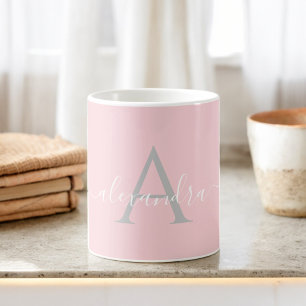 White Pink Name Initial Monogram Elegant Script Two-Tone Coffee Mug