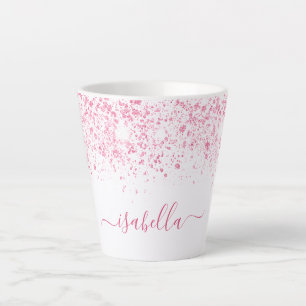 White pink name script latte mug