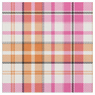 White Pink Orange Plaid Tartan Design Fabric