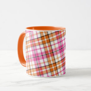 White Pink Orange Plaid Tartan Design  Mug