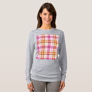 White Pink Orange Plaid Tartan Design T-Shirt