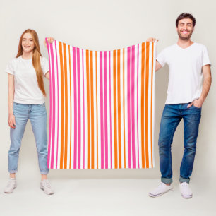White Pink Orange Vertical Stripes Design Fleece Blanket