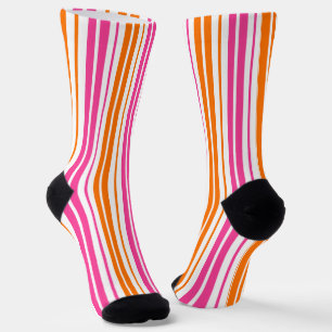 White Pink Orange Vertical Stripes Design Socks
