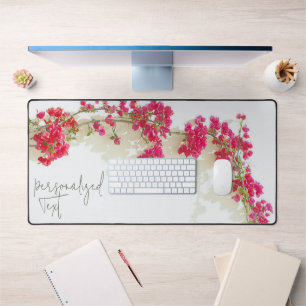 White Pink Paperflower Add Your Name Girly Elegant Desk Mat