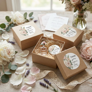 white pink peonies floral rustic wedding favours classic round sticker