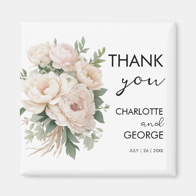 white pink peonies floral rustic wedding favours magnet (Front)