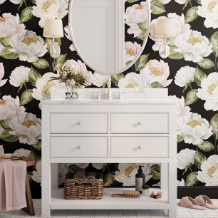 White & Pink Peonies Floral Watercolor Botanical Wallpaper