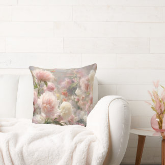 White & Pink Peonies Watercolor Painting Cushion