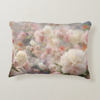 White & Pink Peonies Watercolor Painting Decorative Cushion