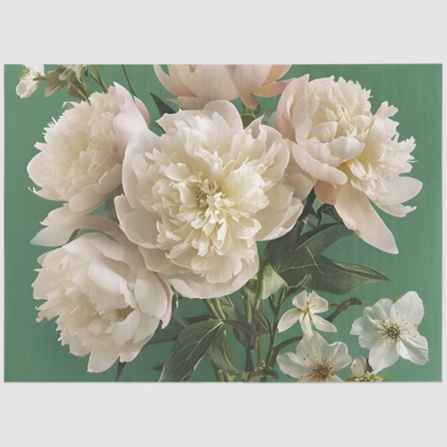  White/ Pink Peonies With Spring Flowers Decoupage Tissue Paper (Front)