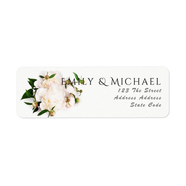 White Pink Peony Wedding Flower Return Labels (Front)