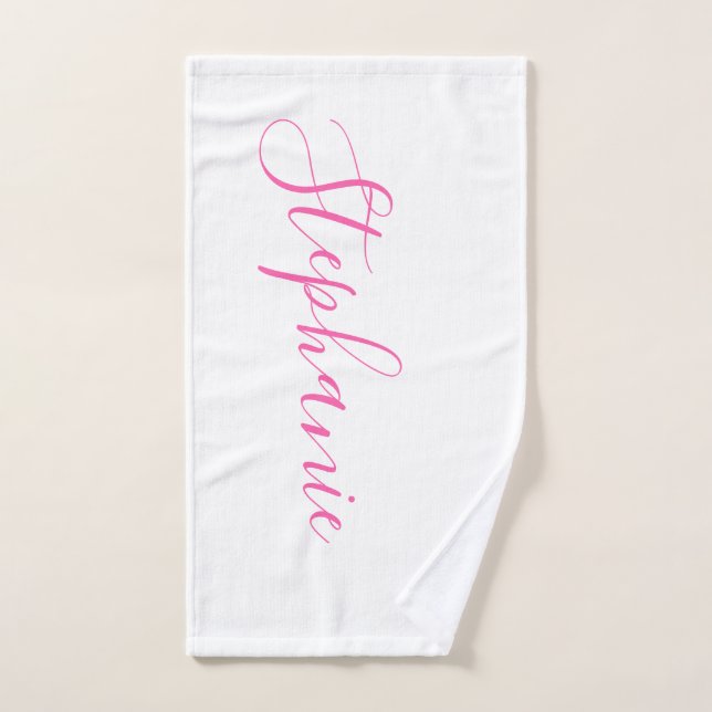 White Pink personalised monogram yoga towel (Hand Towel)