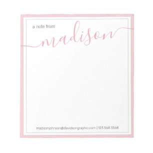 White Pink Personalised Name From The Desk Of Notepad