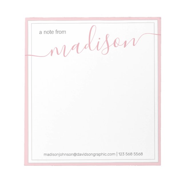 White Pink Personalised Name | From The Desk Of Notepad (Front)