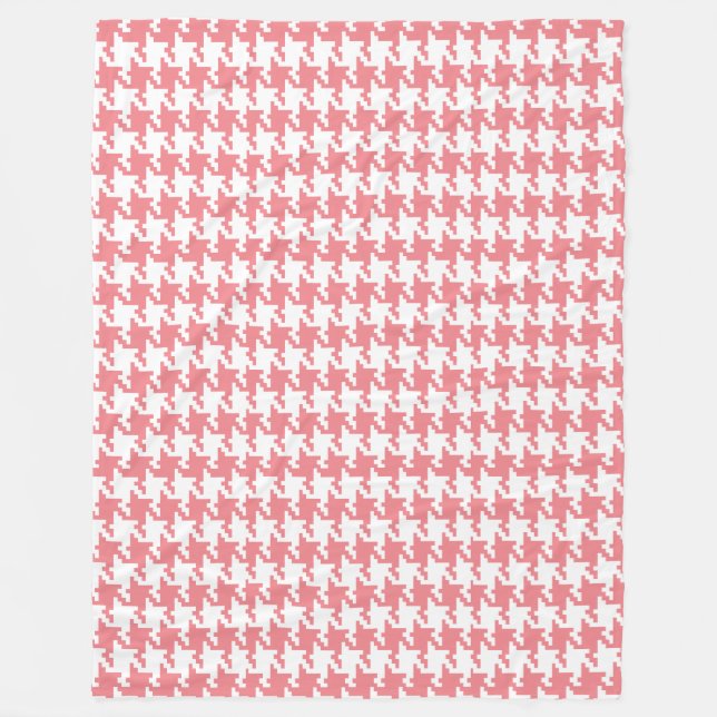 White & Pink Pied De Poule Pattern Fleece Blanket (Front)