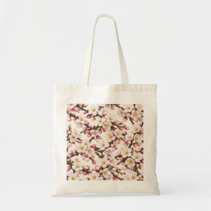 White & Pink Plum Blossom Branch Botanical Pattern Tote Bag