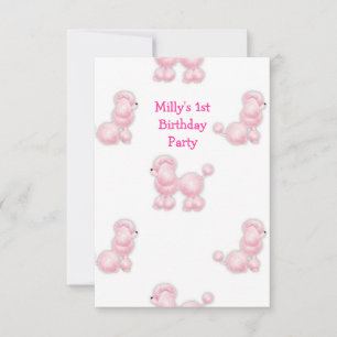 White Pink Poodle 1st Birthday Party Invitation