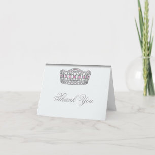 White Pink Princess Tiara Princess Thank You Card