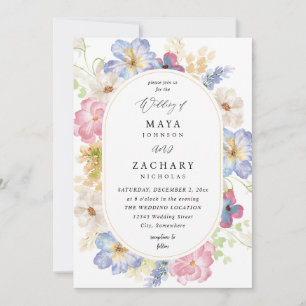 White Pink & Purple Floral Wedding Invitation