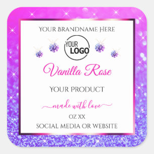 White Pink Purple Glitter Product Labels with Logo