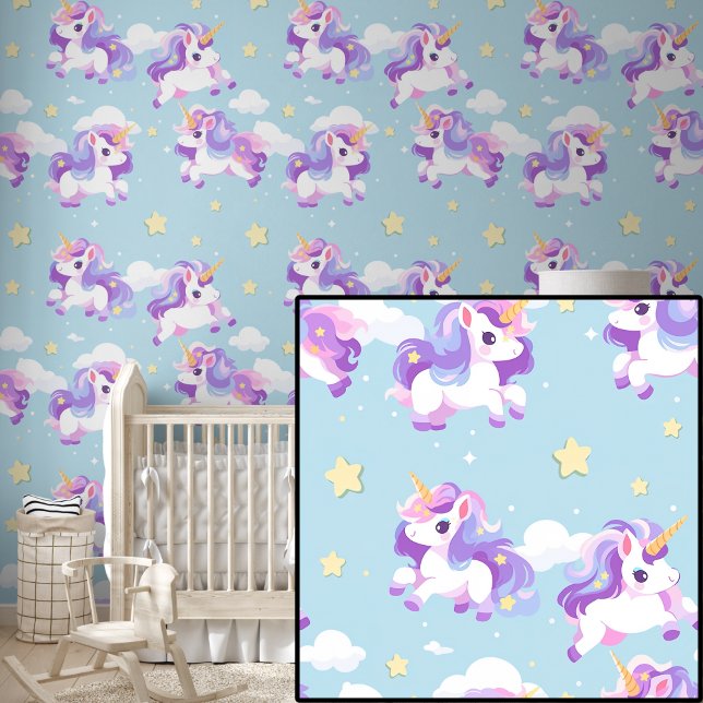 White Pink Purple Unicorns & Stars on Light Blue Wallpaper (Creator Uploaded)