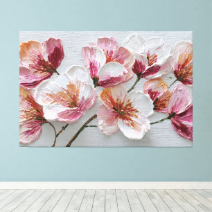 White, Pink, Red, and Orange Flowers with Green Canvas Print