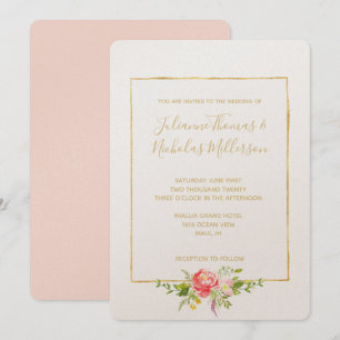 White Pink Red Floral Invitation