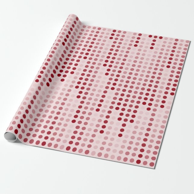 White Pink Red Polka Dots Matrix patterned Wrapping Paper (Unrolled)