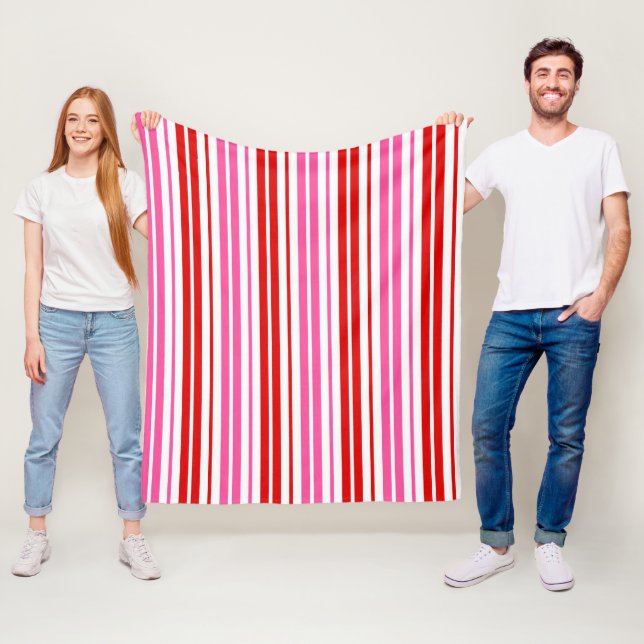 White Pink Red Vertical Stripes Design   Fleece Blanket (In Situ)