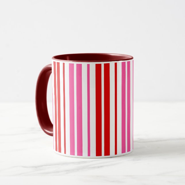 White Pink Red Vertical Stripes Design   Mug (Front Left)