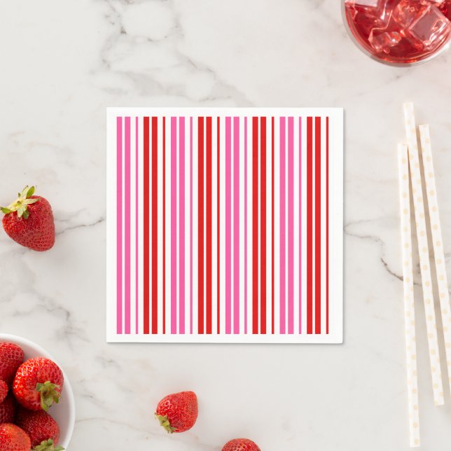 White Pink Red Vertical Stripes Design   Napkin (Insitu)