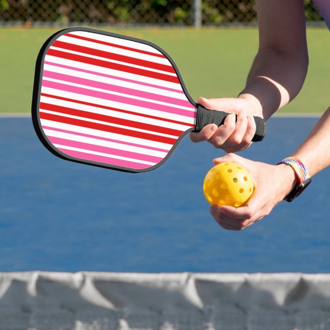 White Pink Red Vertical Stripes Design   Pickleball Paddle (Insitu)