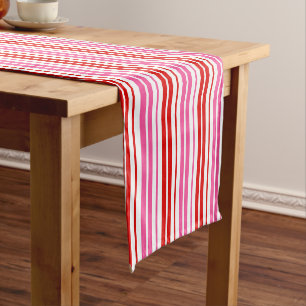 White Pink Red Vertical Stripes Design Short Table Runner