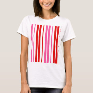 White Pink Red Vertical Stripes Design T-Shirt