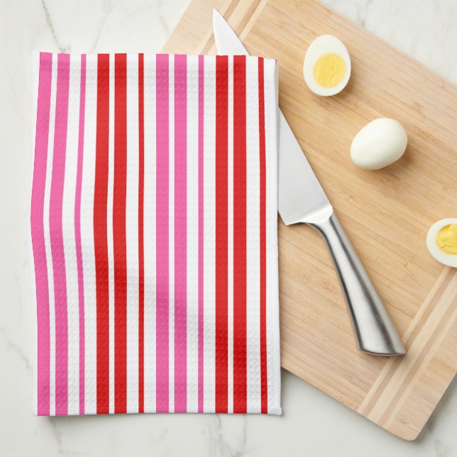 White Pink Red Vertical Stripes Design   Tea Towel (Quarter Fold)