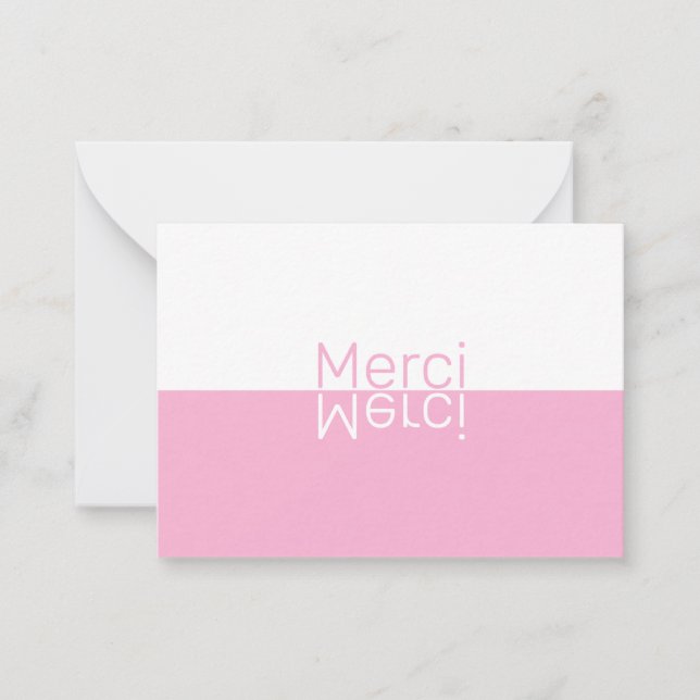 White & Pink Reflection Modern French Thank You Card (Front)