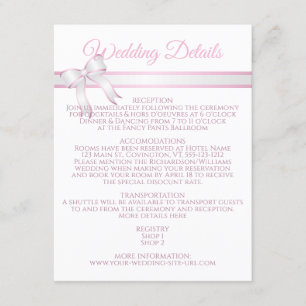 White & Pink Ribbon Wedding Details Enclosure Card
