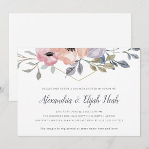 White Pink Rose Geometric Floral Couples Shower Invitation